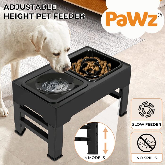 PaWz Raised Pet Feeder with No-Spill Slow Feeder Bowl