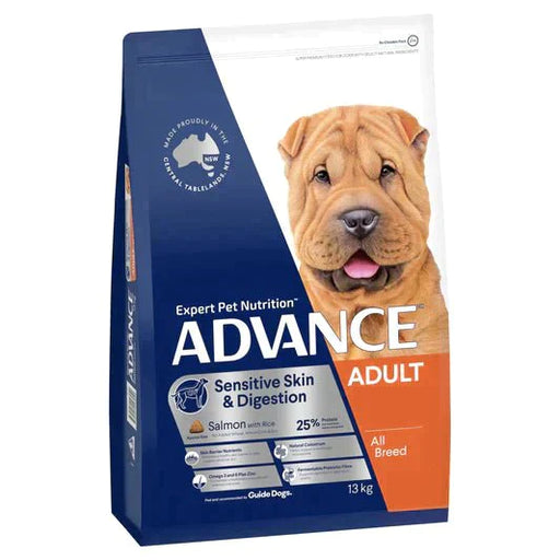 Advance Dog Adult Sensitive Skin & Digestion All Breed Salmon with Rice 13kg - petpawz.com.au