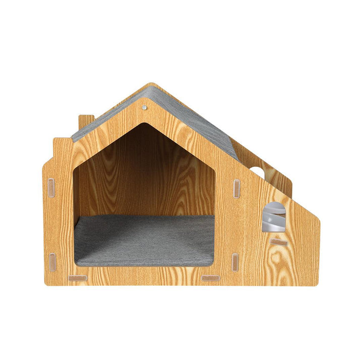 PaWz Wooden House Cat Elevated Double Feeder