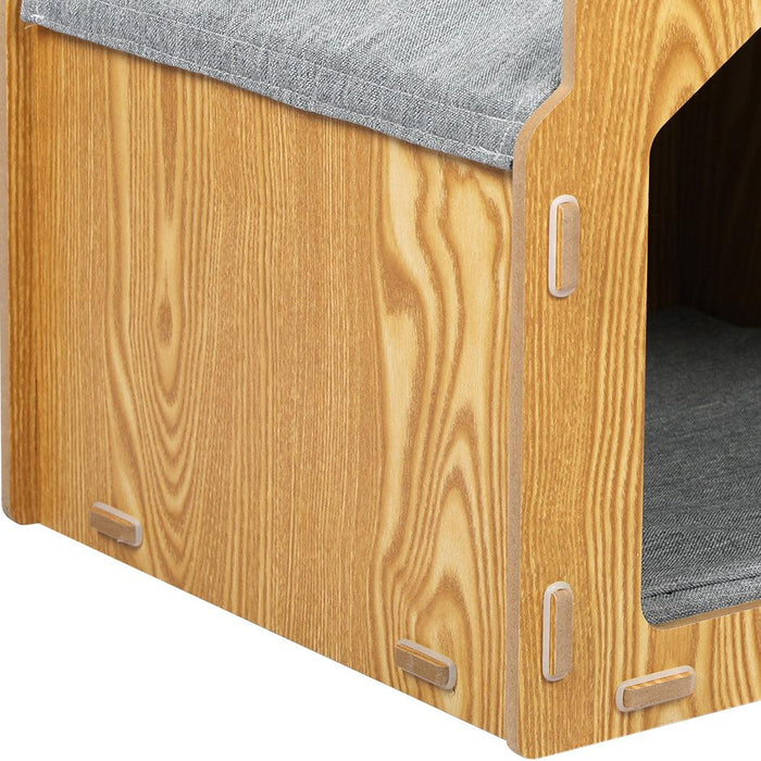 PaWz Wooden House Cat Elevated Double Feeder