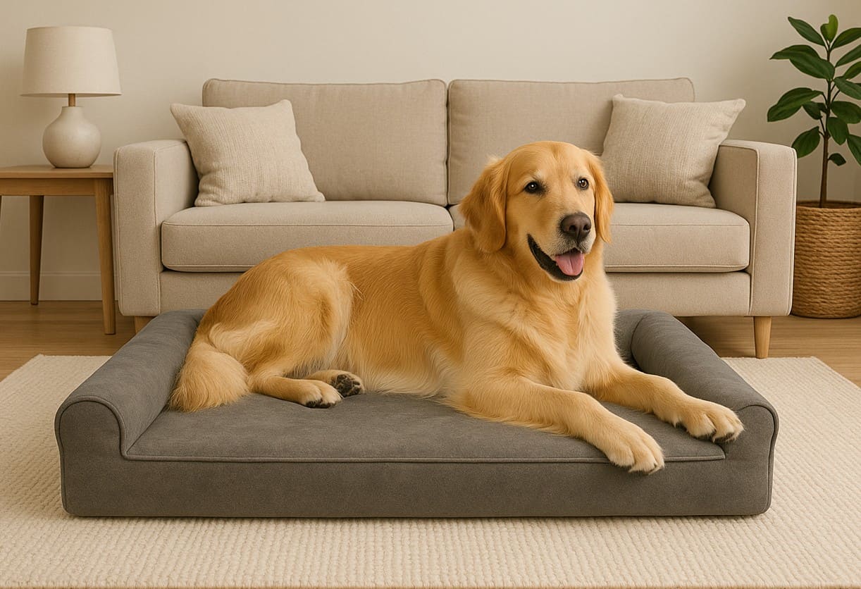 large dog on the pet bed
