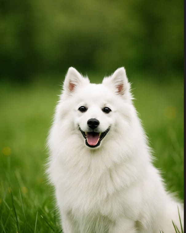 Japanese Spitz adult dog showing pure white double coat