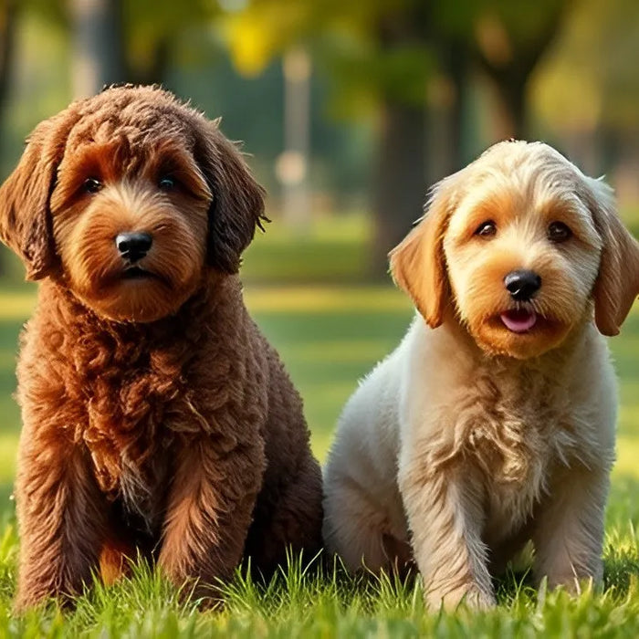 Labradoodle and a Goldendoodle