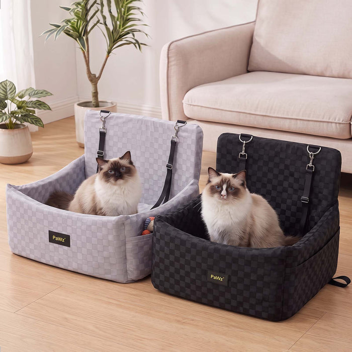 Large Dog Car Seat Booster Plush Dual-Side Portable Travel Bed Grey and Black