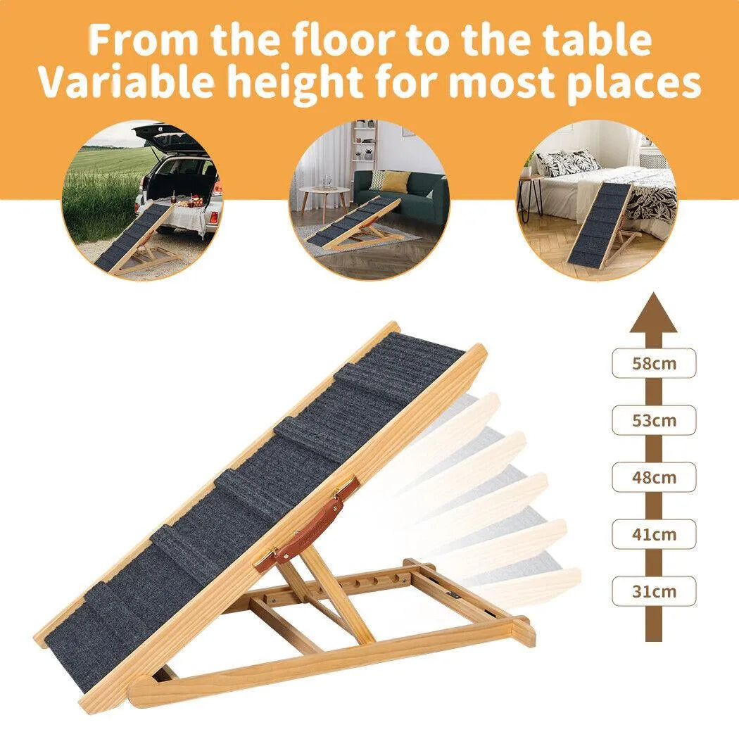 Adjustable Wooden Ramp Pawz Pet Ramp Wood Adjustable Height 5 Stair Bed Sofa Wooden Foldable ...