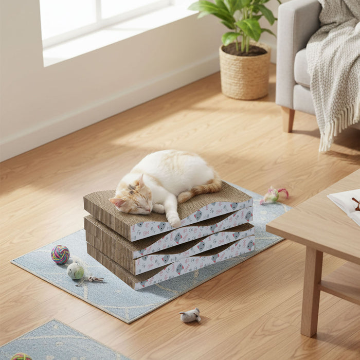 4X Cat Scratcher Board Bed Double-Sided Stackable Scratching Cardboard Toy