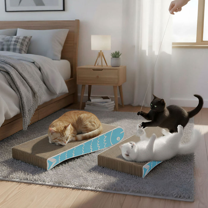 2X Cat Scratcher Board Bed Double-Sided Stackable Scratching Cardboard Toy