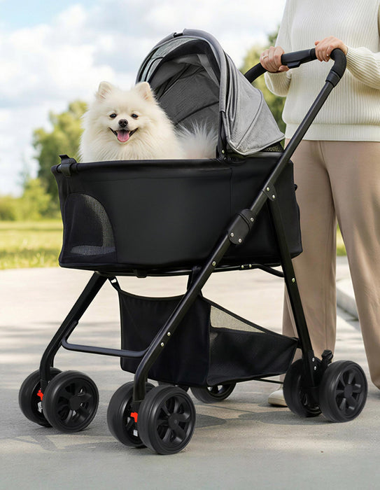 Pet Stroller 3 in1Dog Cat Pram Carrier Foldable Pushchair Outdoor 4 Wheels