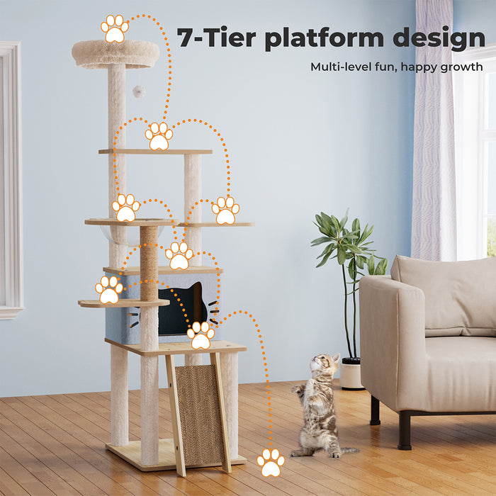 7 Tier  Pawz Wooden Cat condo with scratching post