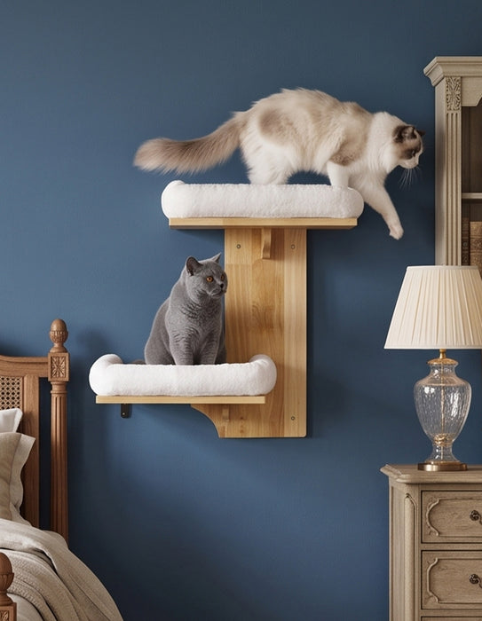 Cat Wall Shelves 2 Steps Wide Perch Soft Beds for Large Cats Climbing White