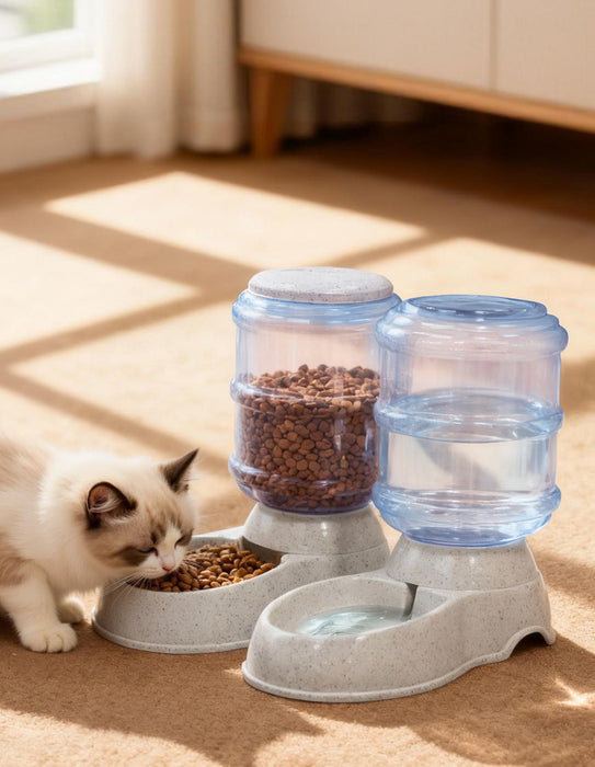 Automatic Pet Feeder Water Dispenser Set 3.5L Cat Dog Gravity Food Bowl