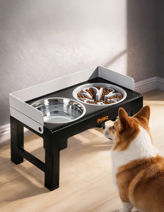 Elevated Dog Bowls Pet Feeder 6 Height Adjustable Raised Food Water Large - Grey