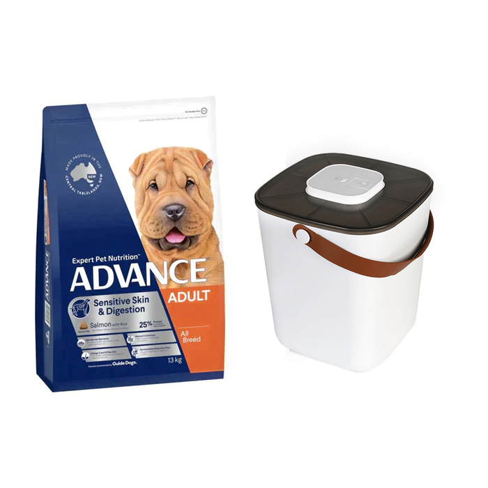 Advance Dog Adult Sensitive Skin & Digestion 13kg + PaWz Smart Container Bundle