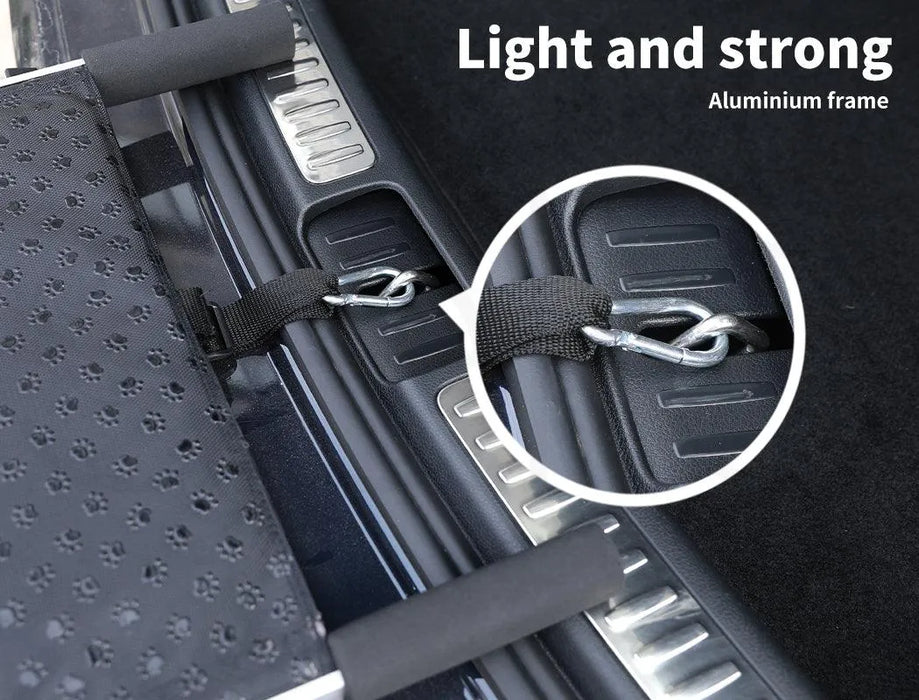 Collapsible dog stairs for car connected with car boot
