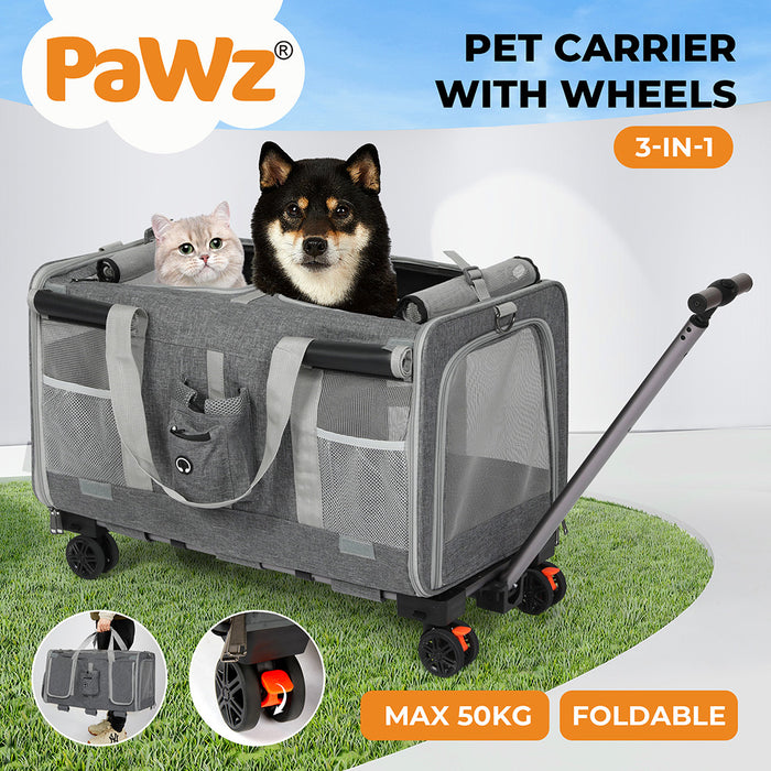 Pawz Pet Carrier 4 Wheel Portable Rolling Foldable Dog Cat Travel Bag Max 50kg