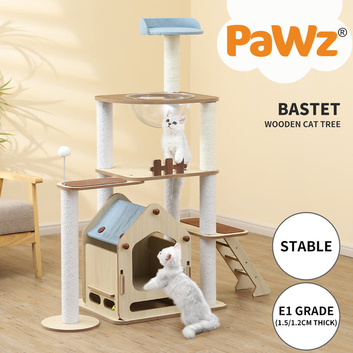 PaWz Cat Tree Scratching Post with Wood Condo 138cm