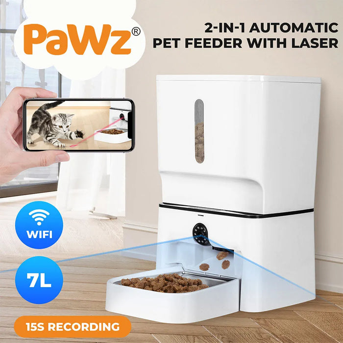 Pawz 2-in-1 Automatic Pet Cat Dog Feeder Laser Toy WiFi Smart Food Dispenser App