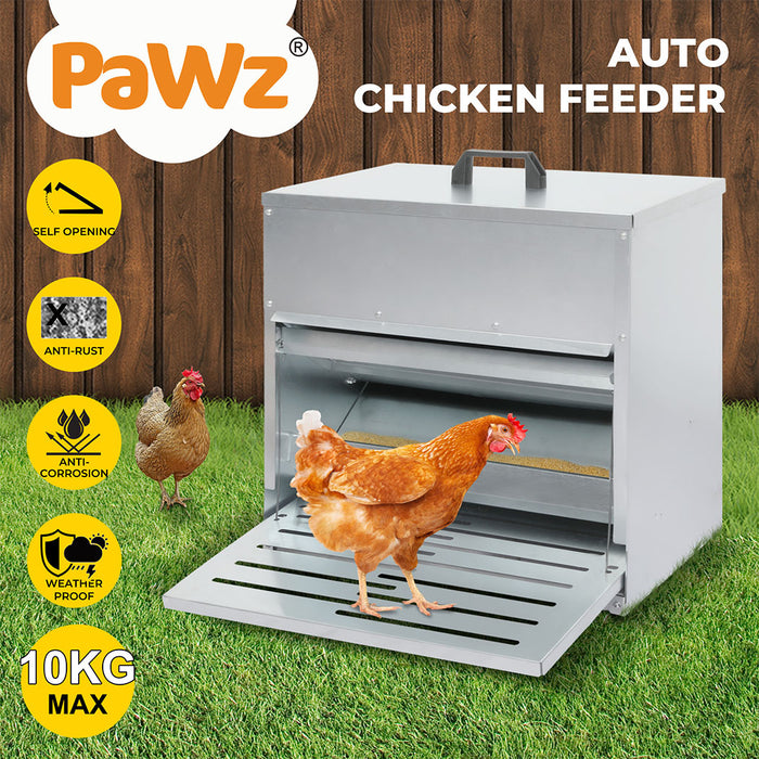 Pawz Automatic Chicken Feeder Auto Treadle 10kg Food Dispenser Galvanized Steel