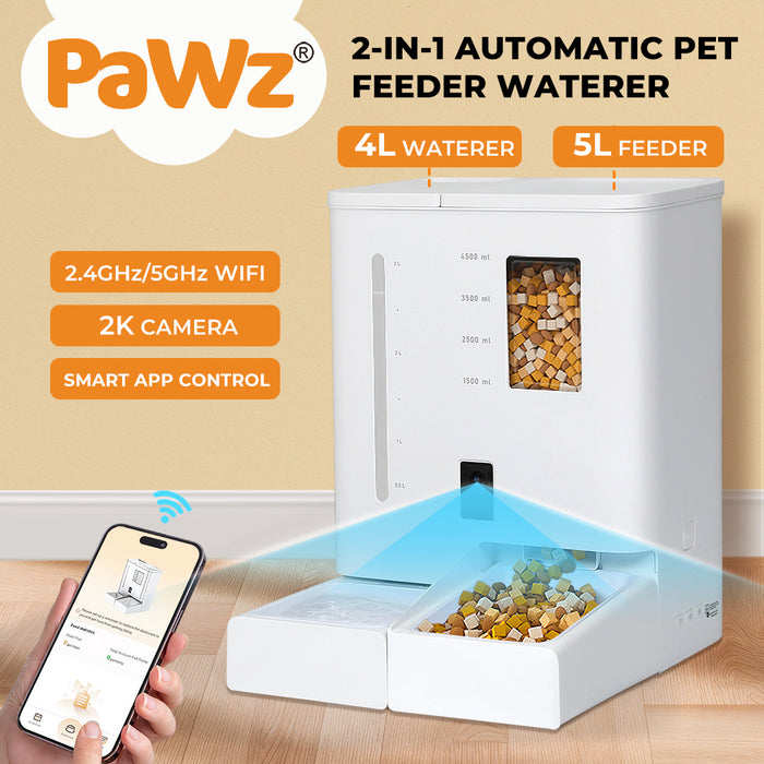 Pawz 2-in-1 Automatic Pet Cat Dog Feeder Water Set WiFi Smart Camera Record App