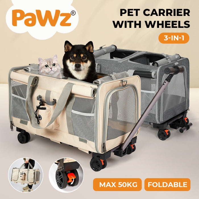 Pawz Pet Carrier 4 Wheel Portable Rolling Foldable Dog Cat Travel Bag Max 50kg