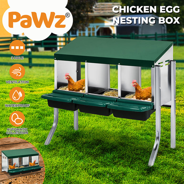 Pawz Chicken Hen Coop Hutch 3 Hole Inside Outside Roll Away Lay Egg Nesting Box