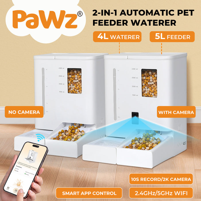 Pawz 2-in-1 Automatic Pet Cat Dog Feeder Water Set WiFi Smart Camera Record App