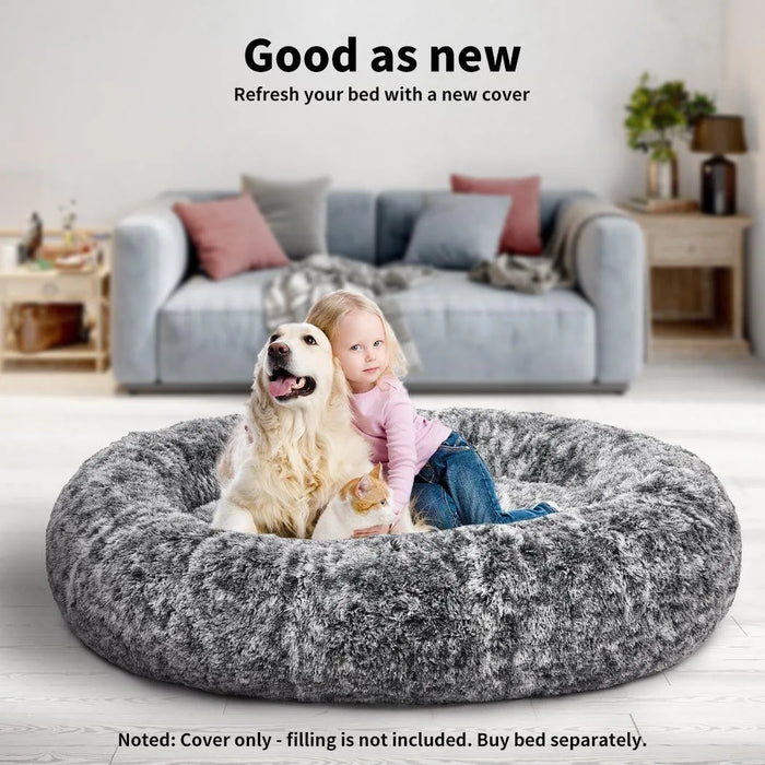 Kid with dog Soft Pink Round Calming Pet Bed