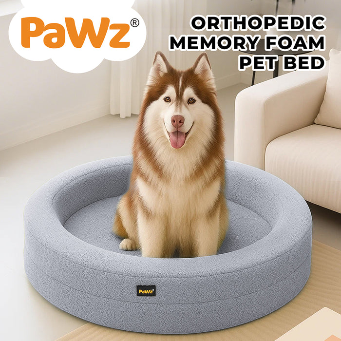 Large dog in the Orthopedic Memory Foam Dog Donut Bed - Light Grey