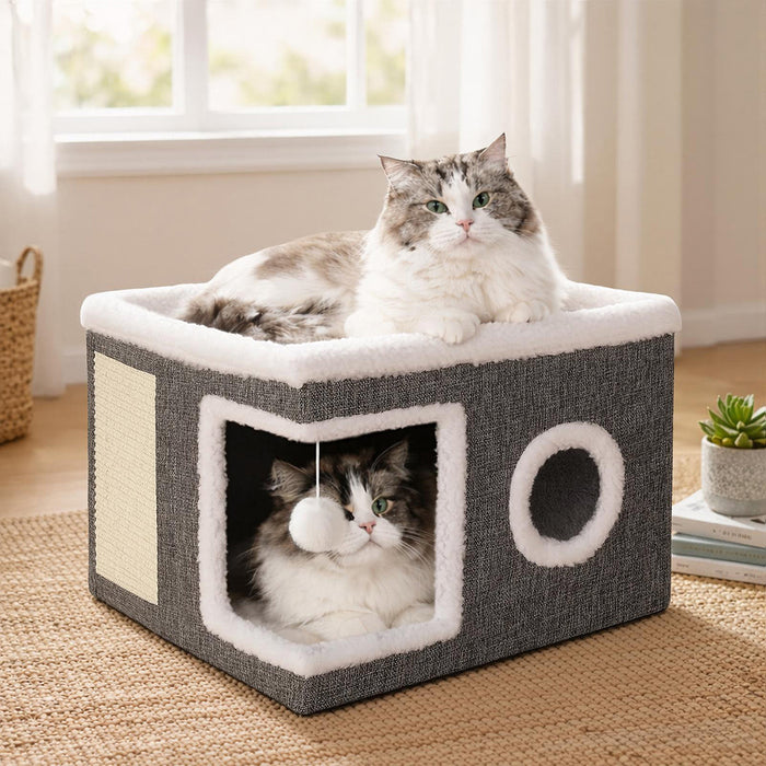Large Cat House Foldable Bed Condo Scratcher Indoor Cave Multi Small Pet