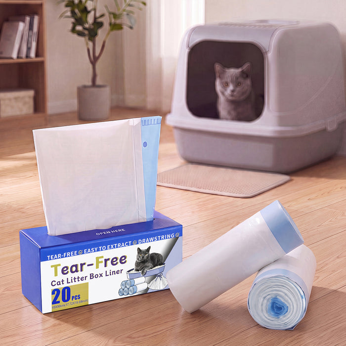 Pawz Cat Litter Bags 45 x 50cm 10kg 2Rolls 40ct Drawstring HDPE White Blue