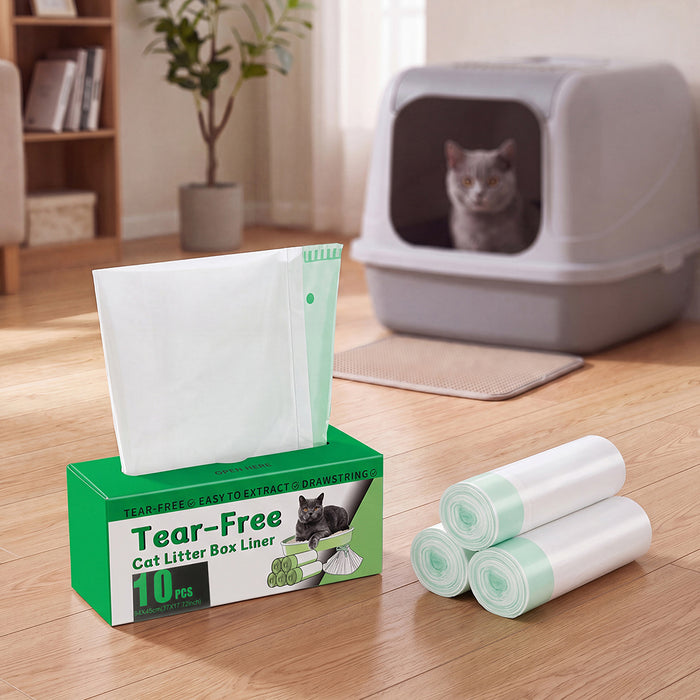 Pawz Cat Litter Bags 30 Pcs 94 x 45cm Drawstring 10kg HDPE White Green