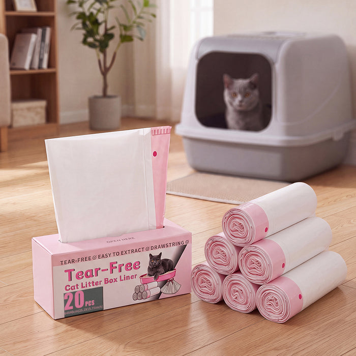Pawz Cat Litter Bags 120 Count Drawstring 64 x 40cm 10kg HDPE White Pink