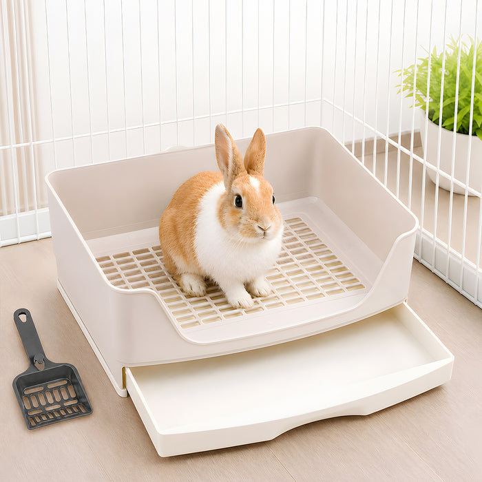 Rabbit Litter Tray Drawer Box Easy-Clean Secure for Indoor Cage Use Brown