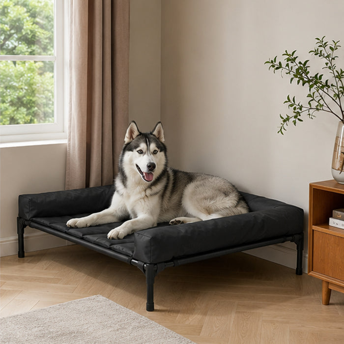 Elevated Dog Bed Large Breathable Three Sided Bolster for Outdoor Black