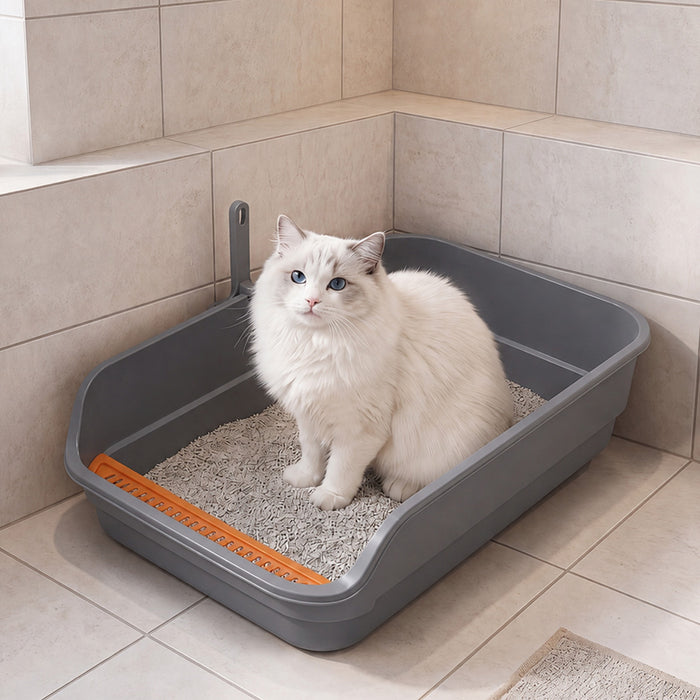 Large Cat Litter Box High Sided Open Top Cat Litter Tray 60cm Beige