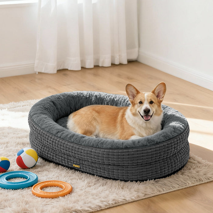 Orthopedic Plush Dog Bed Soft Washable Pet Bed Grey Cosy Cushion