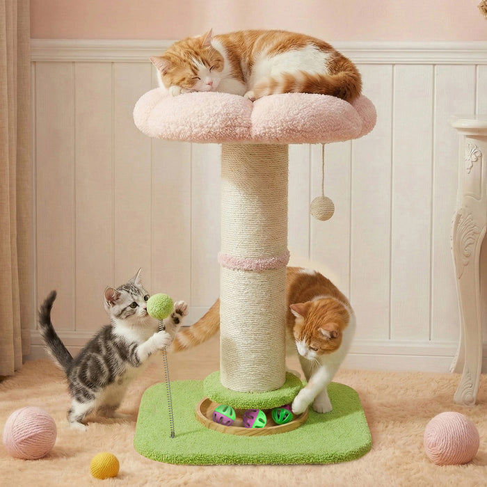 Cat Scratching Post Flower 61.5cm Cat Tree Tower Sisal Scratch Post Pink