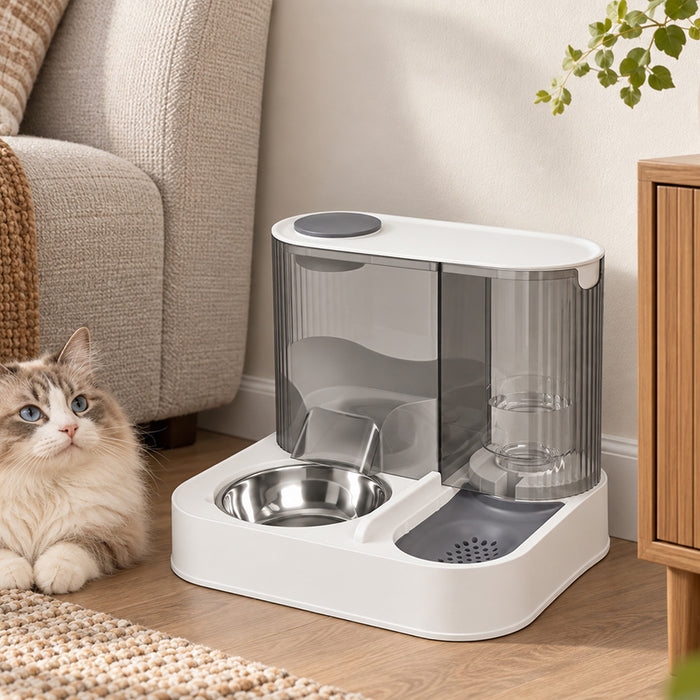 Automatic Cat Feeder Gravity Food and Water Dispenser for Home Travel White