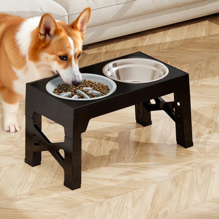 Elevated Pet Feeder 3 Bowl Food Water Dog Adjustable Height Raised Stand