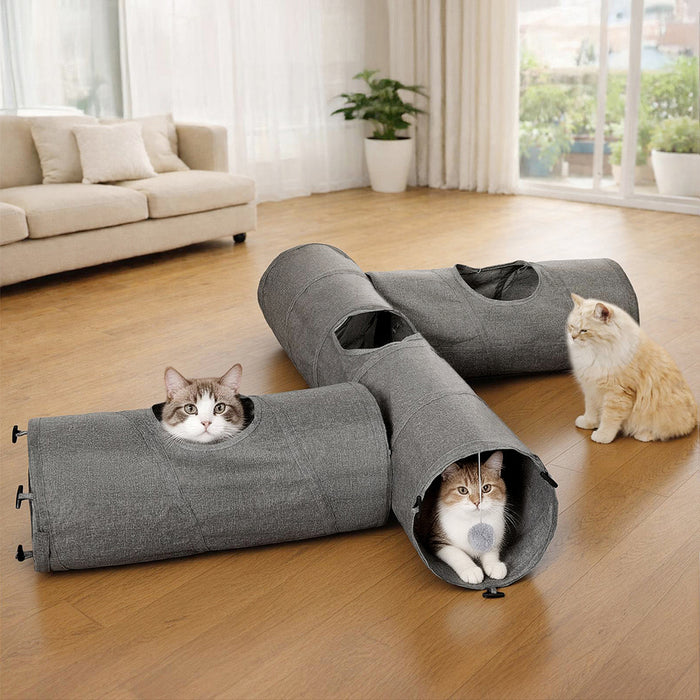 Large Cat Tunnels 3 Pcs Modular Foldable Linen Tube Kittens Cat Toys
