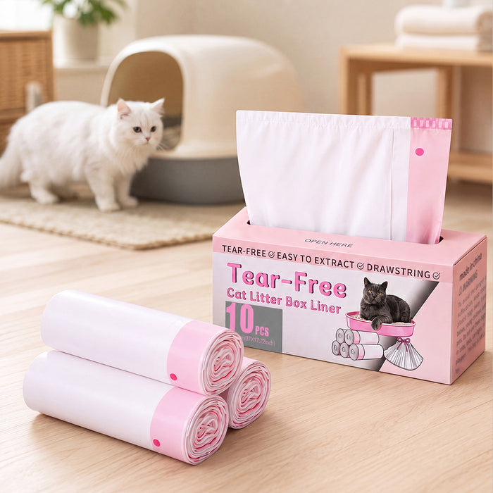 Cat Litter Bags 30 Pcs 94 x 45cm Drawstring 10kg HDPE White Pink
