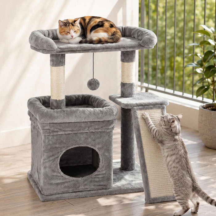 Cat Tree Tower Large Perch Condo Sisal Scratcher for Indoor Felines Grey