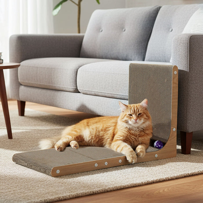Cat Scratcher Board Bed L-Shaped Scratching Cardboard Ball Toy 68cm High
