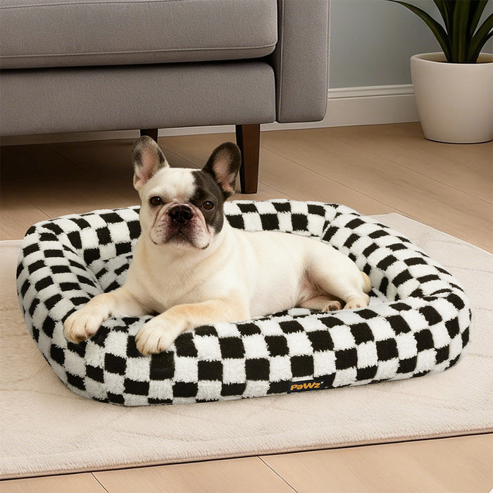 Dog Bed Calming Pet Checkered Plush Bed Soft Washable Bed Non-Slip