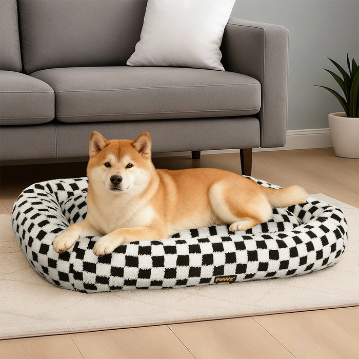 Dog Bed Calming Pet Checkered Plush Bed Soft Washable Bed Non-Slip