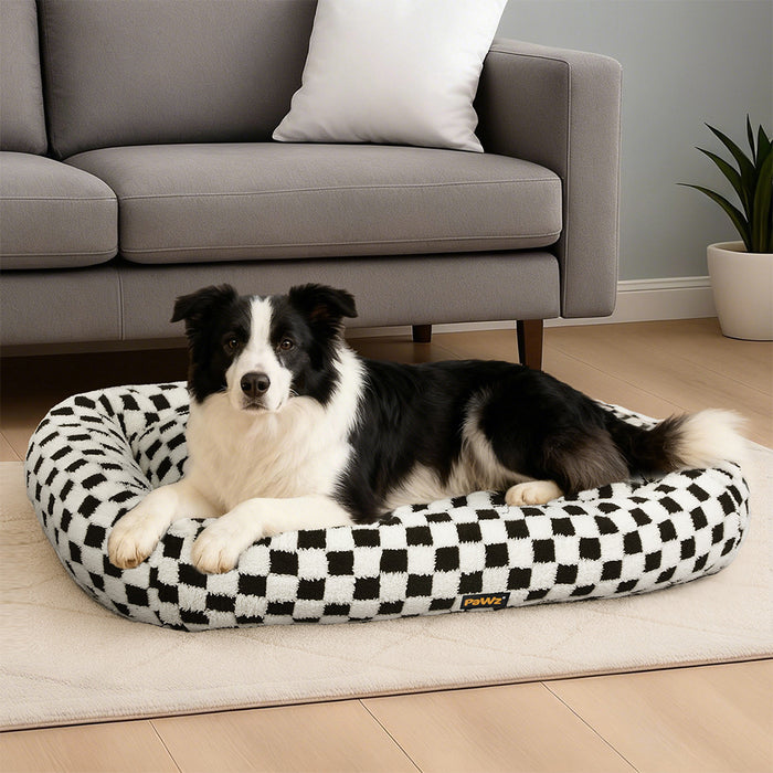 Dog Bed Calming Pet Checkered Plush Bed Soft Washable Bed Non-Slip