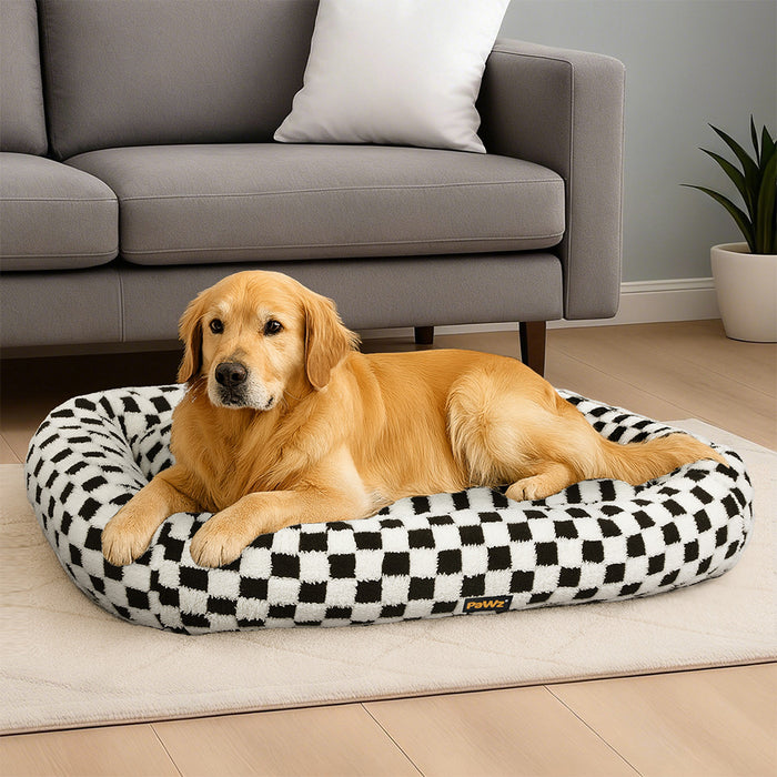 Dog Bed Calming Pet Checkered Plush Bed Soft Washable Bed Non-Slip