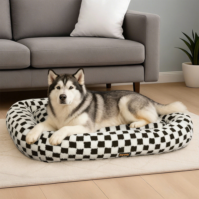 Dog Bed Calming Pet Checkered Plush Bed Soft Washable Bed Non-Slip