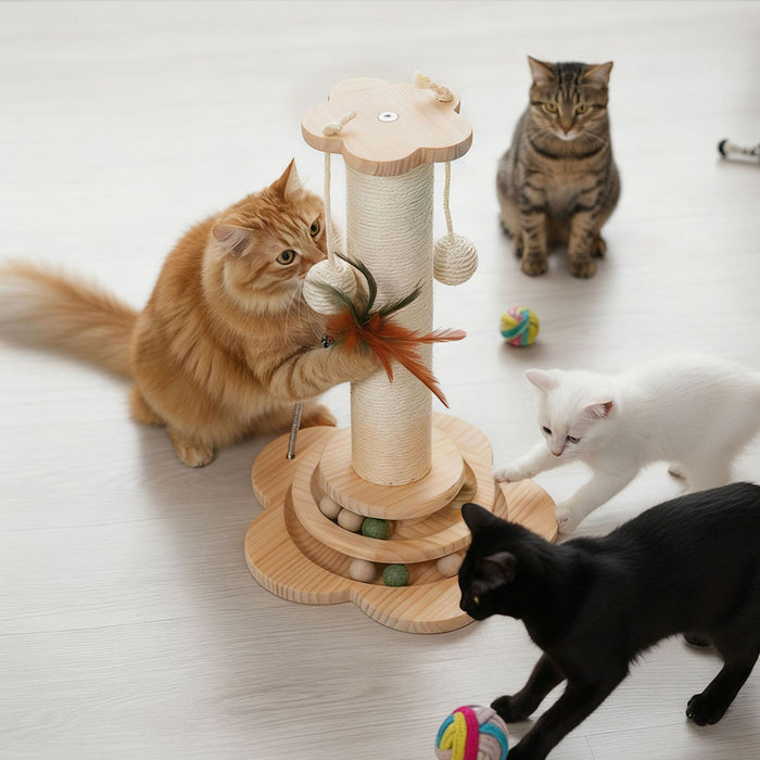 Pawz Cat Scratcher Wooden Scratching Post Natural Sisal Kitten Toy Platform 45cm