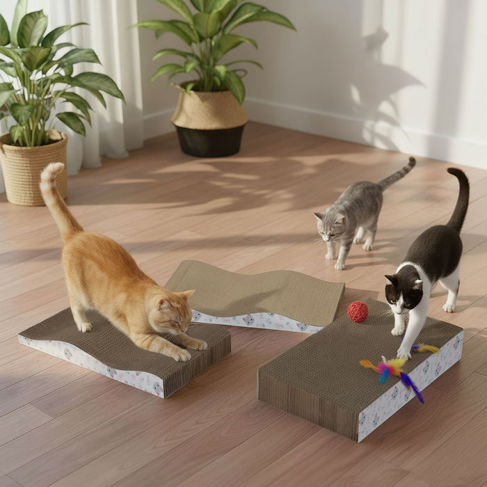 4X Cat Scratcher Board Bed Double-Sided Stackable Scratching Cardboard Toy